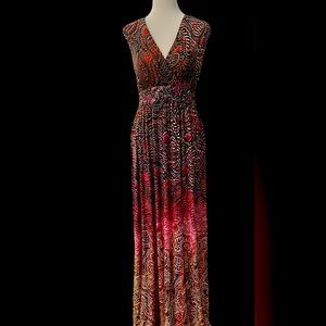 Paisley V-Neck Polyester Blend Stretch Fabric Maxi Dress Size Small
